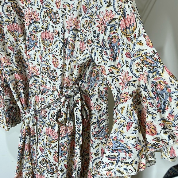 TALISMAN Vintage Lotus Floral Print Ruffle Detail Carly Wrap Dress Size Large - Picture 14 of 16